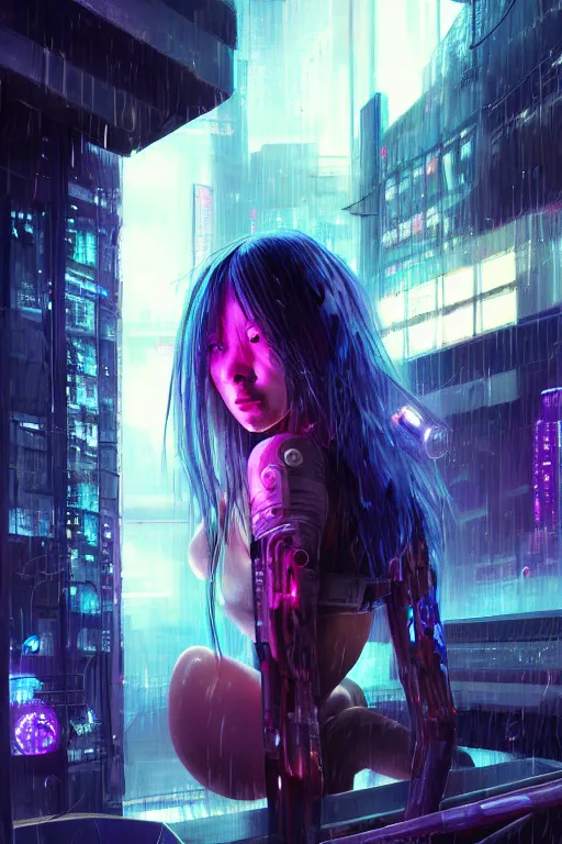 Image similar to portrait futuristic unstable cyberpunk young female Berserker, in futuristic heavily raindrop tokyo rooftop cyberpunk night, ssci-fi, fantasy, intricate, very very beautiful, elegant, neon light, highly detailed, digital painting, concept art, human anatomy, soft light, hdri, smooth, sharp focus, illustration, art by tian zi and craig mullins and WLOP and alphonse mucha