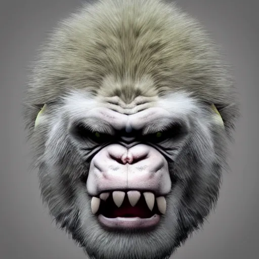 Image similar to angry tough albino gorilla. interesting 3 d character concept by square enix, game art, hyper detailed, character modeling, cinematic, final fantasy, video game character concept, ray tracing, fur details, maya, c 4 d