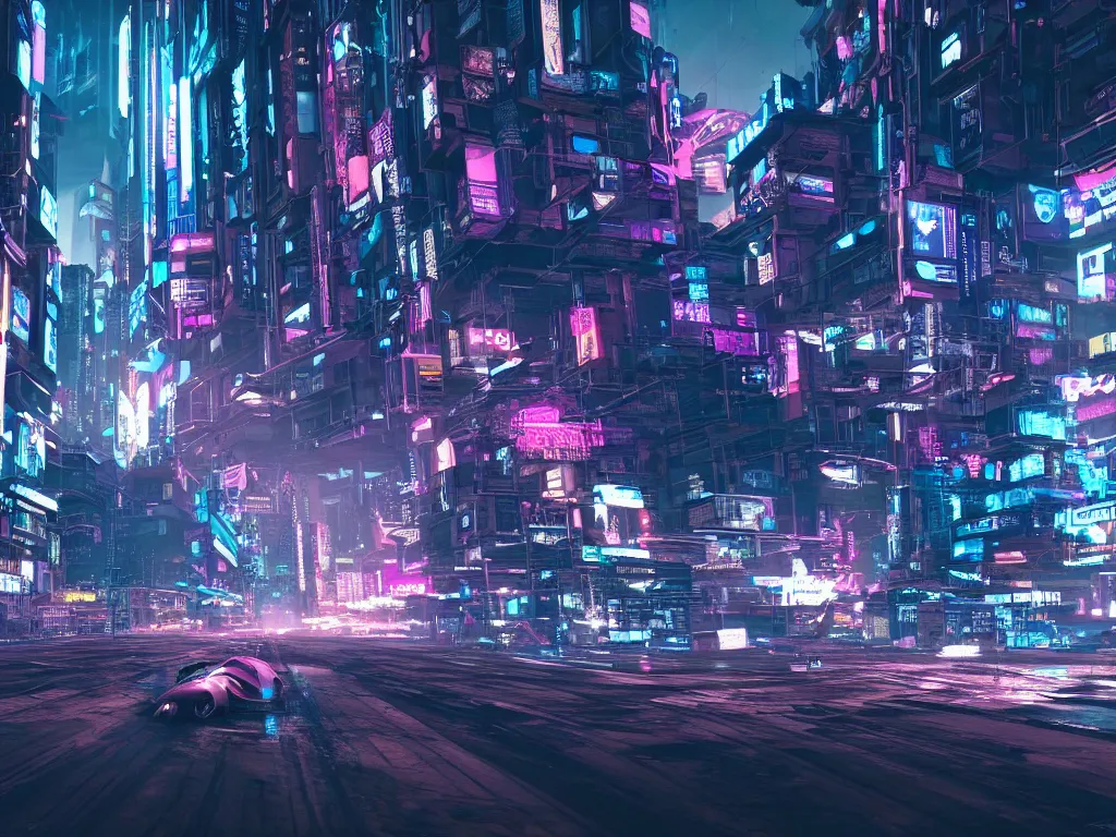 Prompt: vehicle flying through a cyberpunk city 4 k, hyper detailed
