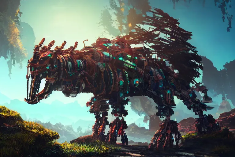 Image similar to bristleback machine mecanical creature robot of horizon forbidden west horizon zero dawn bioluminiscence global illumination ray tracing hdr fanart arstation by ian pesty and alena aenami artworks in 4 k