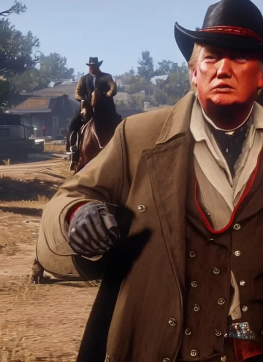 Image similar to film still of donald trump in red dead redemption 2 ( 2 0 1 8 video game )