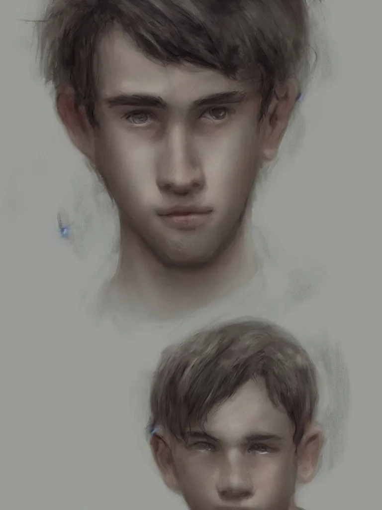 Image similar to beautiful sad boy portrait by Disney Concept Artists, blunt borders, rule of thirds