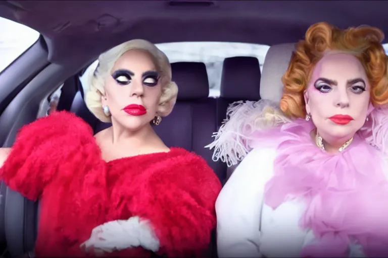 Image similar to lady gaga and judy garland in carpool karaoke, lady gaga, judy garland, red weapon 8 k s 3 5, cooke anamorphic / i lenses, highly detailed, cinematic lighting