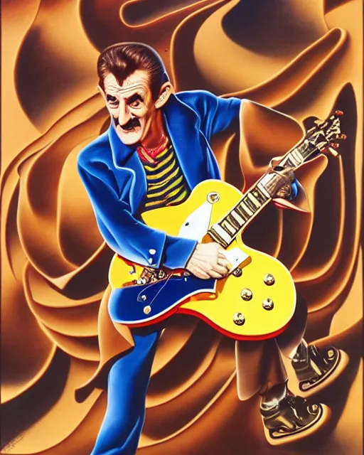 Prompt: barry chuckle ( shredding on a gibson les paul. guitar solo, bold, art by stanisław szukalski, 3 d 8 k )