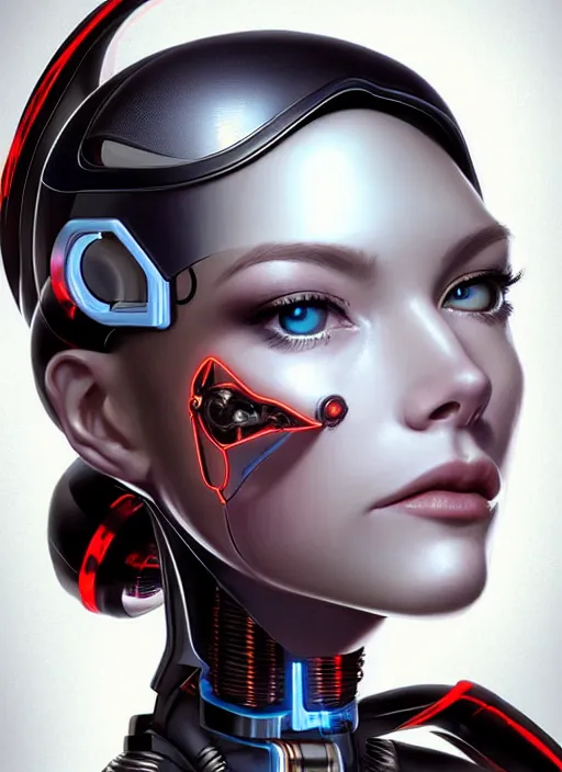 Image similar to portrait of a cyborg woman who turns her head to the ((((((right))))) left+350 (((((up))))) (((((down))))) by Artgerm,eyes closed , biomechanical, hyper detailled, trending on artstation