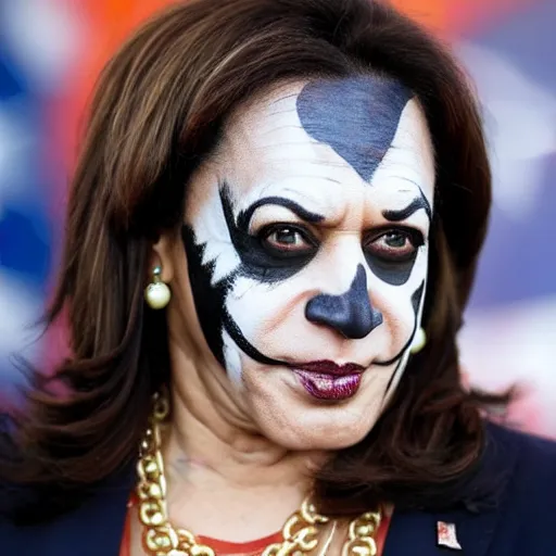 Image similar to kamala harris wearing juggalo facepaint, photo taken at gathering of the juggalos