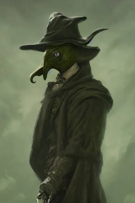 Prompt: A fancy portrait of a green medieval plague doctor by Greg Rutkowski, Sung Choi, Mitchell Mohrhauser, Maciej Kuciara, Johnson Ting, Maxim Verehin, Bloodborne, 8k photorealistic, cinematic lighting, HD, high details, dramatic, dark atmosphere, trending on artstation