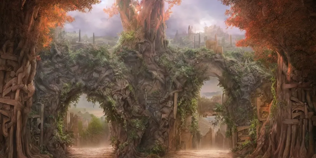 Image similar to beautiful matte painting of entrance to maze