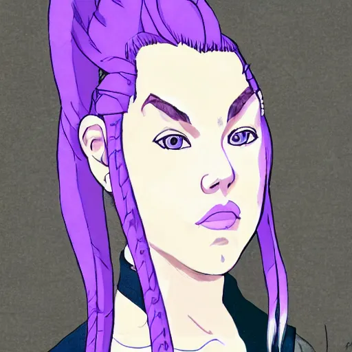 Prompt: Portrait of Florence Pugh, punk, purple mullet, style of avatar the last airbender n 6