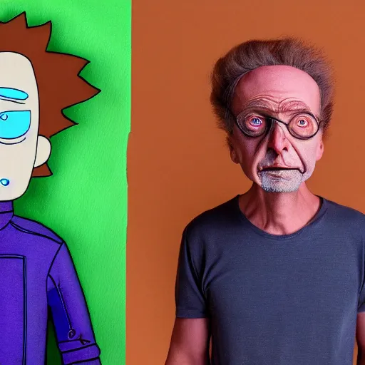 Image similar to real humans that look like rick and morty, photography, realistic