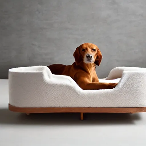 Image similar to wooden luxurious dog bed inspired by mies van der rohe