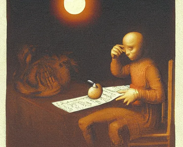 Image similar to burning the midnight oil, a simple vector pop surrealism, by ( leonardo da vinci ) and greg rutkowski and rafal olbinski