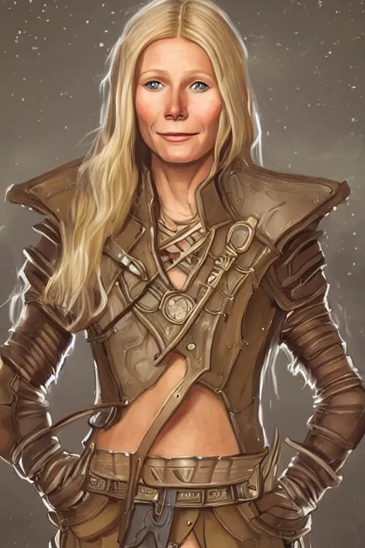Prompt: gwyneth paltrow portrait as a dnd character fantasy art.