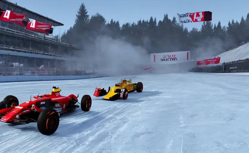 Image similar to f1 car racing on ice in trackmania