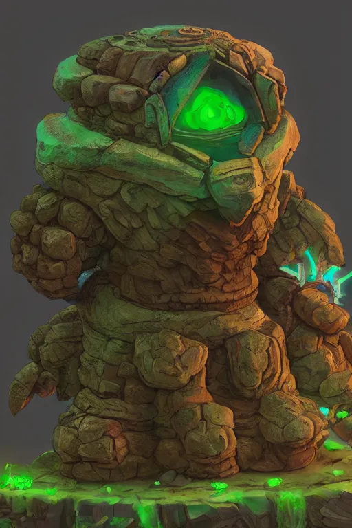 Image similar to zelda fantasy art giant golem troll wood rock greeble gemstone, global illumination ray tracing hdr fanart arstation by sung choi and eric pfeiffer and gabriel garza and casper konefal