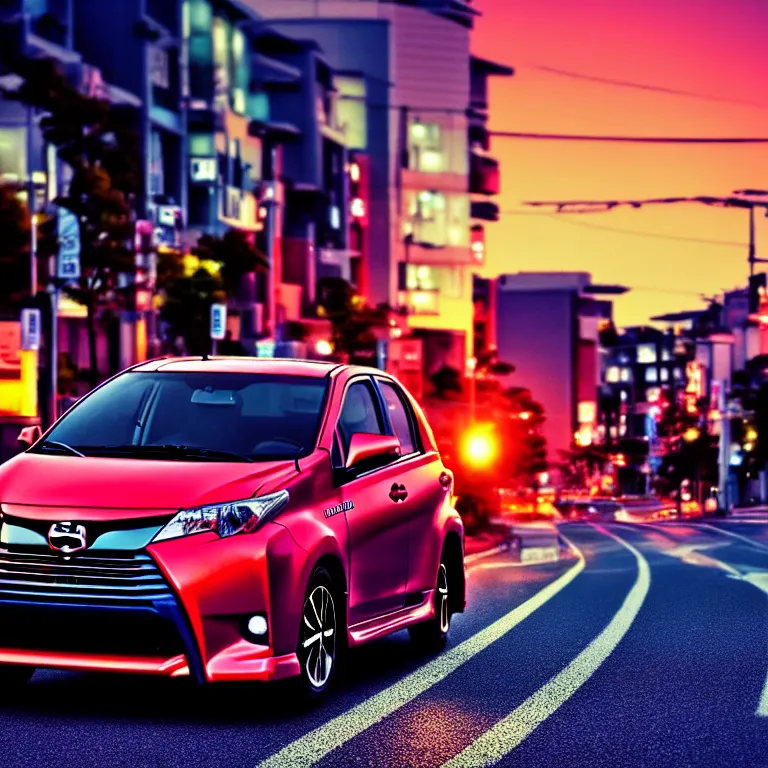 Prompt: close-up-photo TOYOTA XV20 middle of street, sunset kanagawa prefecture, night, cinematic color, photorealistic, highly detailed,