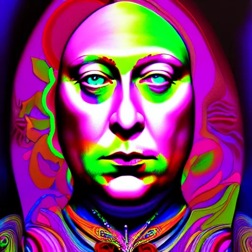 Prompt: an extremely psychedelic portrait of madame blavatsky, surreal, lsd, face, detailed, intricate, elegant, lithe, highly detailed, digital painting, artstation, concept art, smooth, sharp focus, illustration