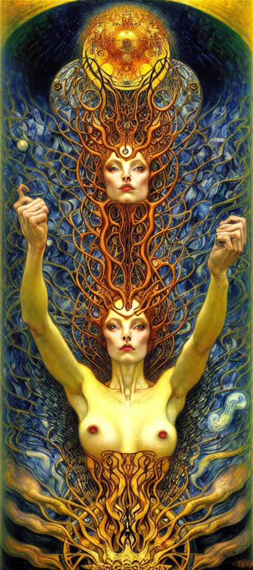 Image similar to Divine Chaos Engine by Karol Bak, Jean Delville, William Blake, Gustav Klimt, and Vincent Van Gogh, symbolist, visionary