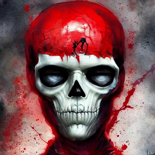 Image similar to redskull, by artur bordalo and tom bagshaw and craig davison and guy denning and harumi hironaka, trending on artstation hq, deviantart, pinterest, 4 k uhd image