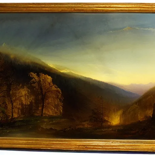 Image similar to a beautiful watercolor painting of an epic appalachian wilderness at dawn by j. m. w. turner, wide angle shot, godrays, mystical, deep shadows, epic scale