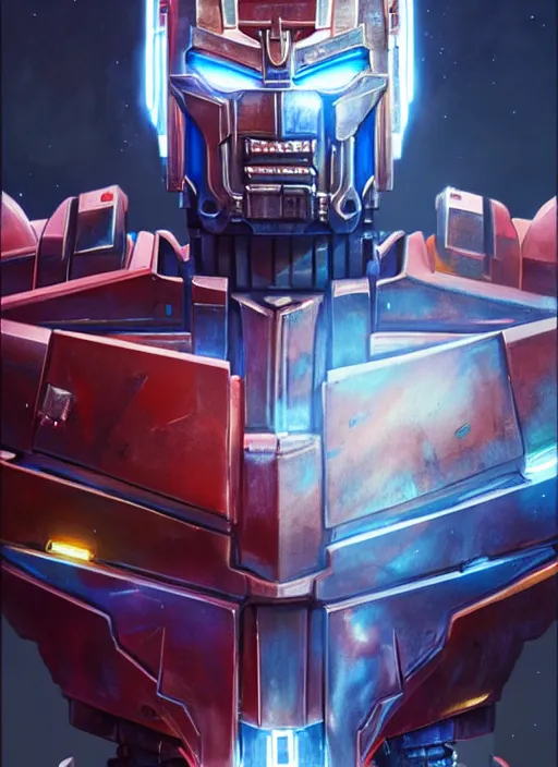 Prompt: Highly detailed full-body portrait of Optimus Prime, Stephen Bliss, unreal engine, fantasy art by Greg Rutkowski, Loish, Rhads, Makoto Shinkai and Lois van baarle, ilya kuvshinov, rossdraws, Tom Bagshaw, global illumination, radiant light, detailed and intricate environment