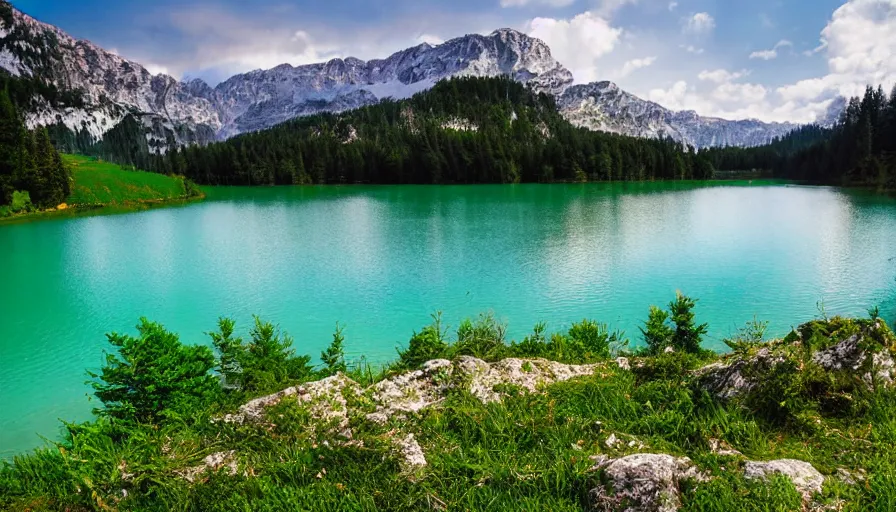 Prompt: photograph of Green Lake in Tal Austria, Nature photograph