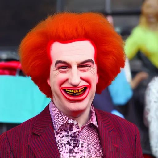 Prompt: Saul Goodman dressed like Ronald McDonald