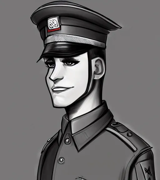 Prompt: furaffinity expressive stylized master furry artist digital line art painting portrait character study of the anthro male anthropomorphic german shepard fursona animal person officer wearing clothes military general uniform