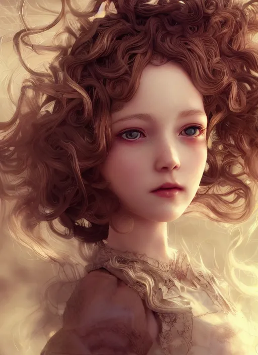 Prompt: white princess character portrait in the sky market, color page, 4 k, tone mapping, doll, akihiko yoshida, james jean, andrei riabovitchev, marc simonetti, yoshitaka amano, digital illustration, braided hair, ringlet, curls realism, sharp details, cinematic, highly detailed, digital, 3 d