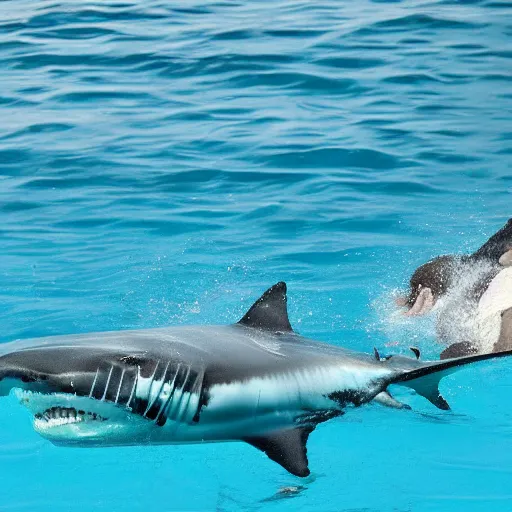 Image similar to swimming pool with great white sharks