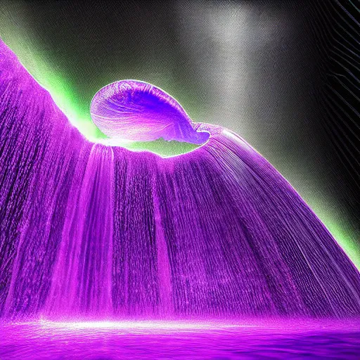Prompt: digital art James Webb photo of Purple elephant falls from a green waterfall into a supermassive black hole, photorealism