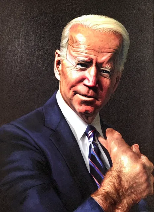 Prompt: painting of a grumpy joe biden in the style of caravaggio