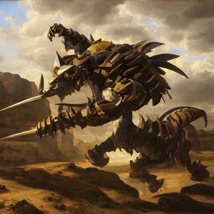 Image similar to still life painting of wargreymon by pieter claesz, oil on canvas, strong lighting, highly detailed, hyper realism, golden hour, god rays, hd, 4 k