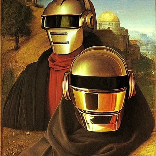 Prompt: renaissance portrait of Daft Punk, masterpiece by Eugene de Blaas
