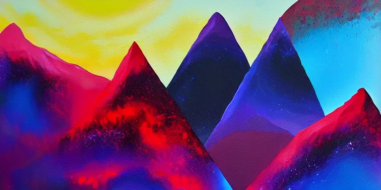 Image similar to a beautiful abstract acrylic painting of geometric mountain tops made of nebula by viktoria lapteva