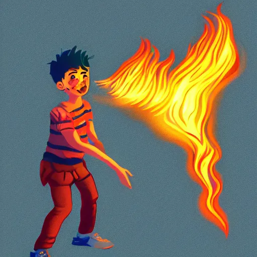 Image similar to A digital art of a boy with magical fire powers