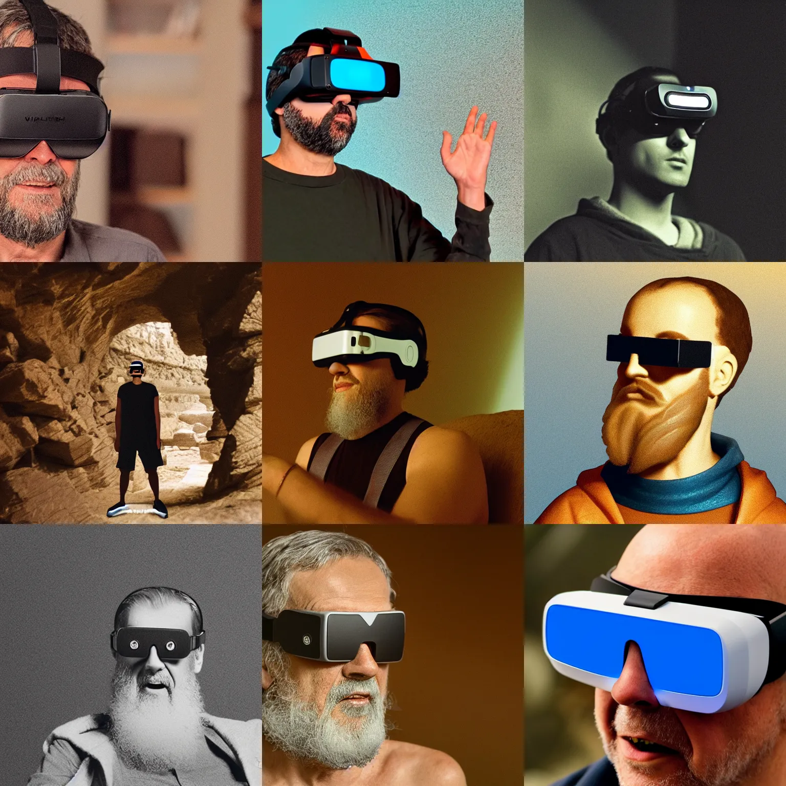 Prompt: plato wearing VR-glasses in platos cave