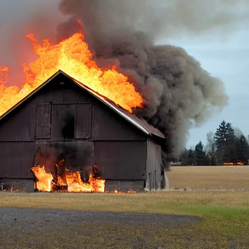 Image similar to a small barn engulfed in flames