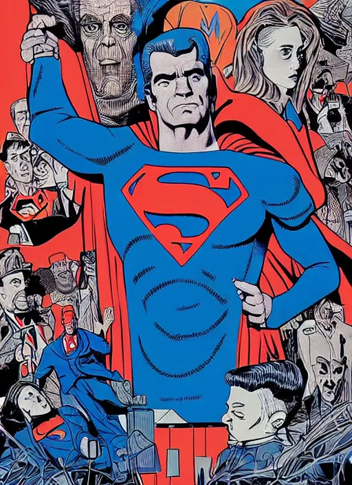 Image similar to Twin Peaks art, of Boris Karloff as Superman, Sam Weber, Laurent Durieux, Katherine Lam from scene from Twin Peaks, from scene from Twin Peaks, clean, New Yorker magazine cover