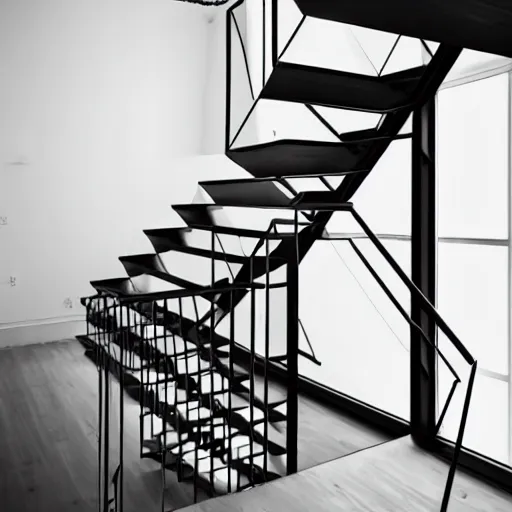 Prompt: geometric, puzzle-like room, stairs leading to nowhere