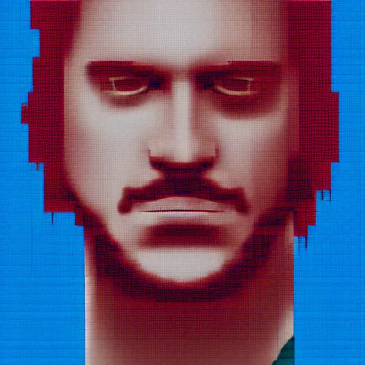 Prompt: a red headed man, pixel art, art, portrait,