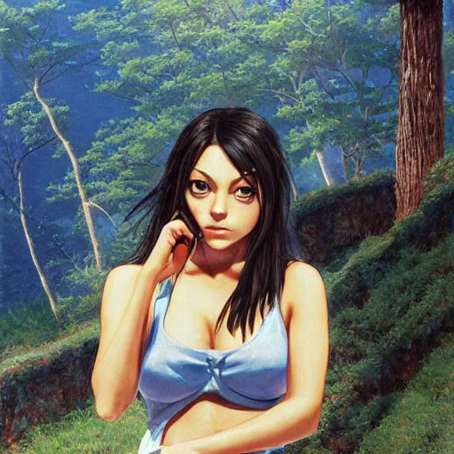 Image similar to anime mila kunis by by Hasui Kawase by Richard Schmid on canvas