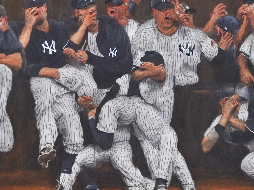 Prompt: New York Yankees fans crying in defeat, by Francis Bacon, 4K