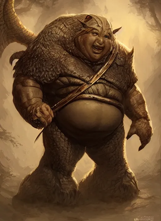 Image similar to fat human male, ultra detailed fantasy, dndbeyond, bright, colourful, realistic, dnd character portrait, full body, pathfinder, pinterest, art by ralph horsley, dnd, rpg, lotr game design fanart by concept art, behance hd, artstation, deviantart, hdr render in unreal engine 5