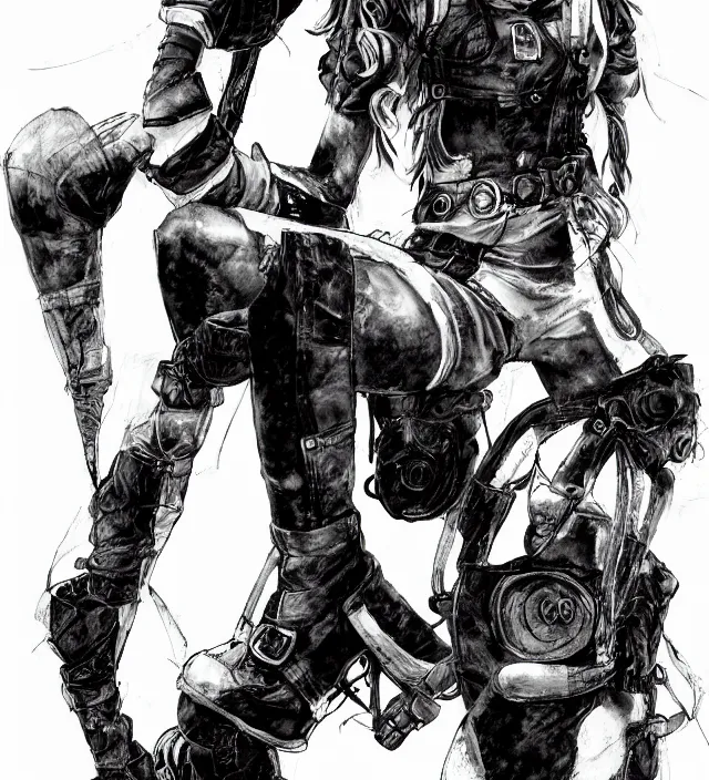 Prompt: full body pose, hd, manga anime portrait of a fairy girl in combat boots and overalls, in ishikawa ken frank miller jim lee style detailed trending award winning on flickr artstation,