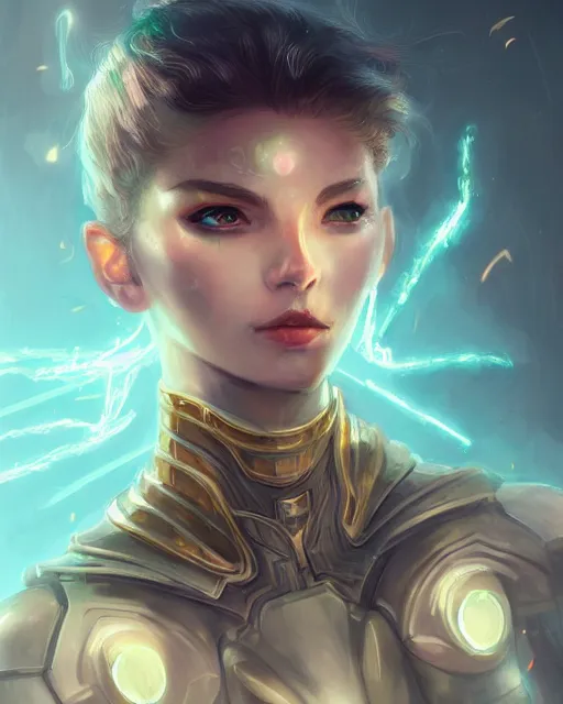 Prompt: portrait of handsome girl in cyber armor, dreamy and ethereal, expressive pose, gold eyes, exciting expression, fantasy, intricate, elegant, many lightning, cold color, highly detailed, digital painting, artstation, concept art, cyberpunk wearing, smooth, sharp focus, led, illustration.