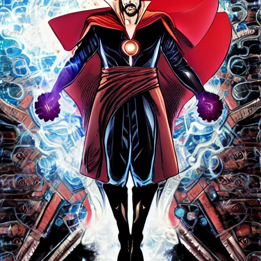 Image similar to Portrait of doctor strange in Iron man's armor, graphic novel, art by Ardian Syaf