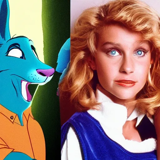 Prompt: promo photo of a hollywood actress, she starred in a 1 9 8 7 movie, that movie was later adapted as zootopia