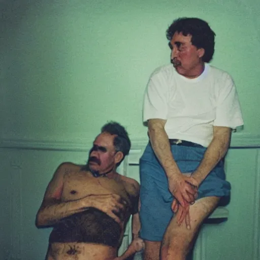 Prompt: best album cover of my dad and your dad, colour photography, kodachrome film, artwork by nan goldin