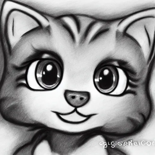 Image similar to littlest pet shop cat charcoal drawing highly detailed render